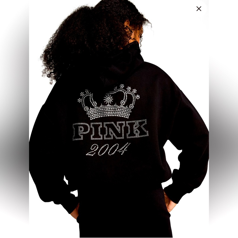 PINK IVY FLEECE CAMPUS BLING FULL-ZIP HOODIE 🔥Limited Edition Pure Black Bling🔥S